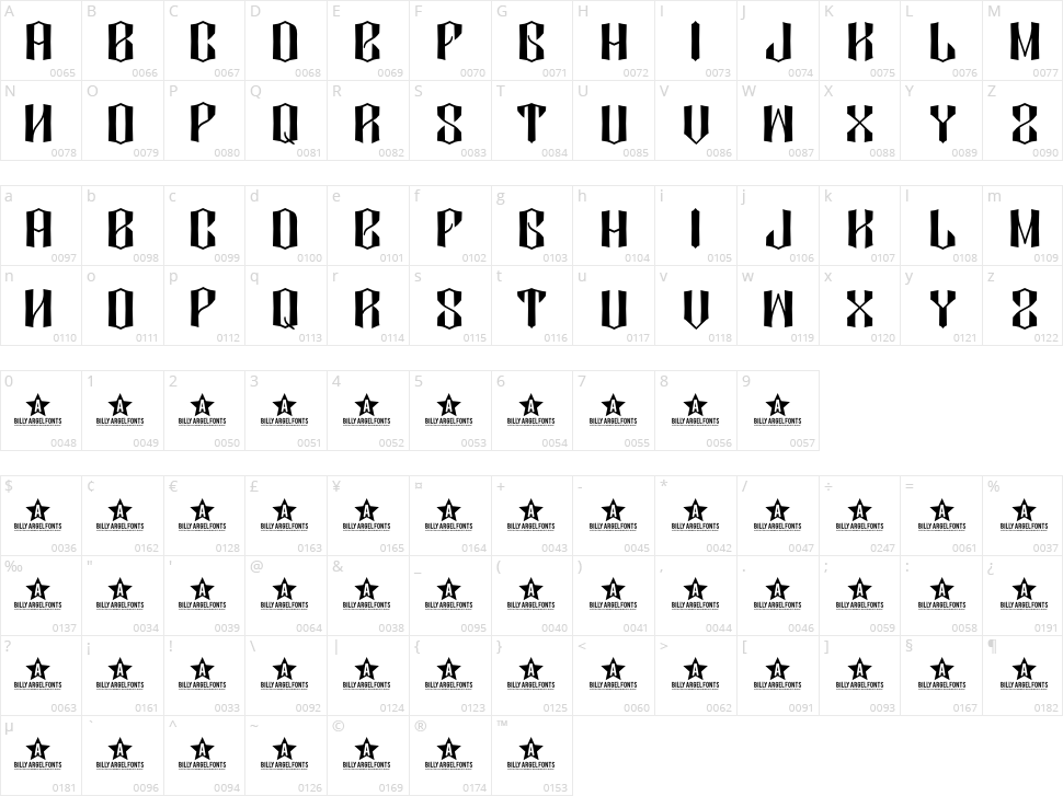 Diamond Dust Character Map