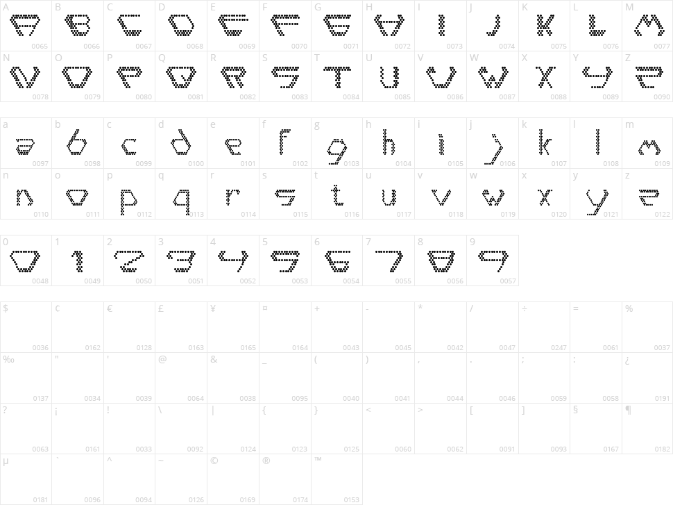 Diamondpoint Character Map