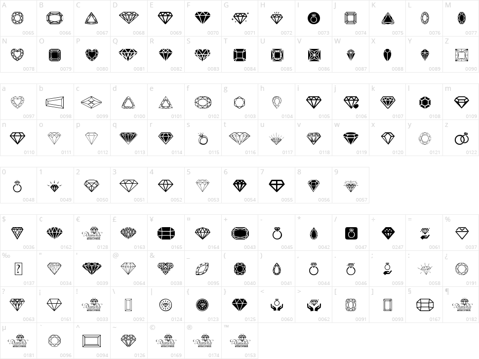 Diamonds Character Map