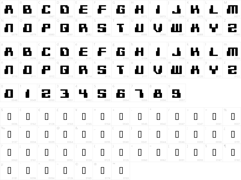 Digitek Character Map