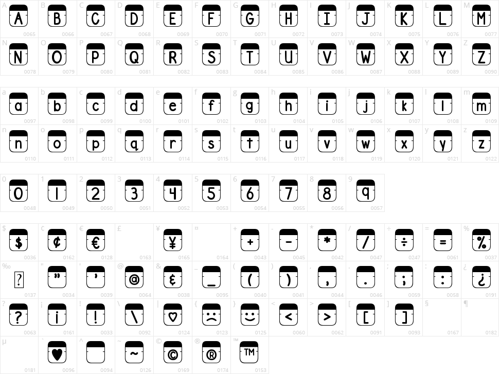 DJB File Folder Tabs Character Map