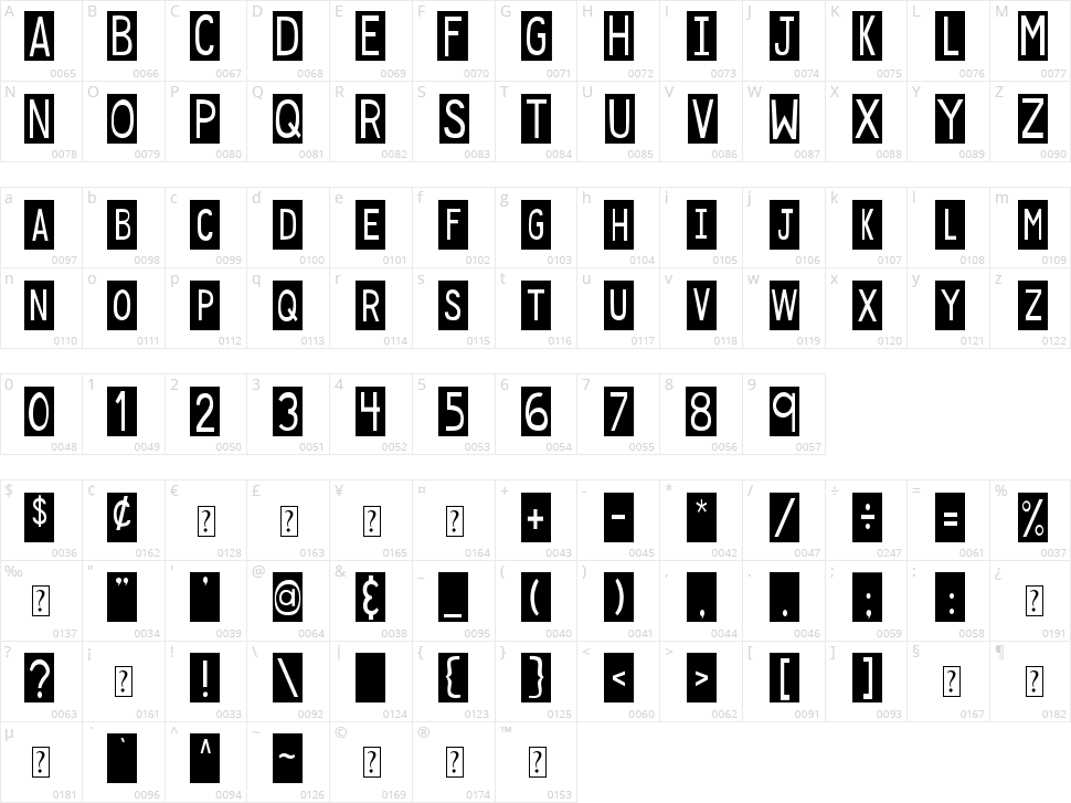 DJB Sticky Tape Labels Character Map