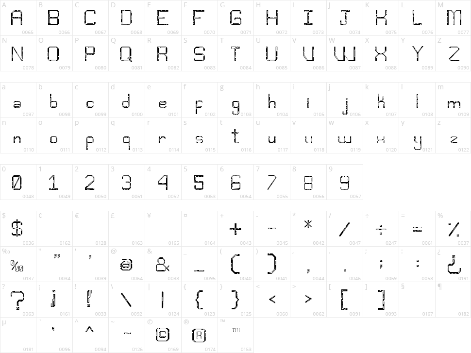 Djentfont Character Map
