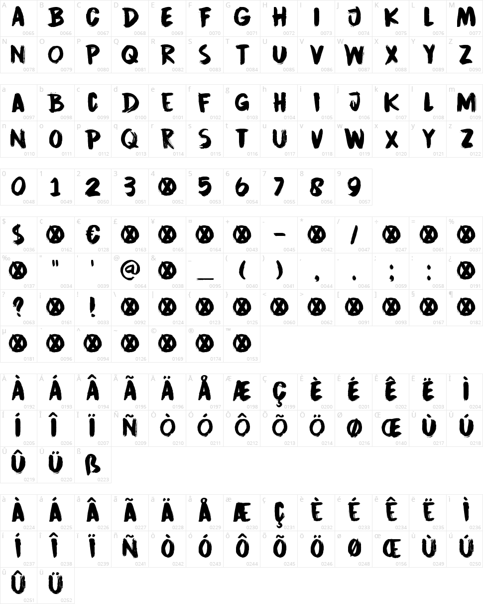 DK Cinnabar Brush Character Map