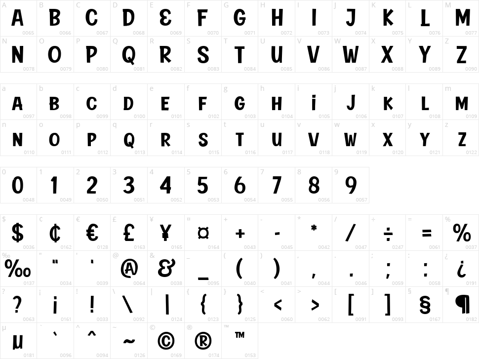 Down Hill Character Map