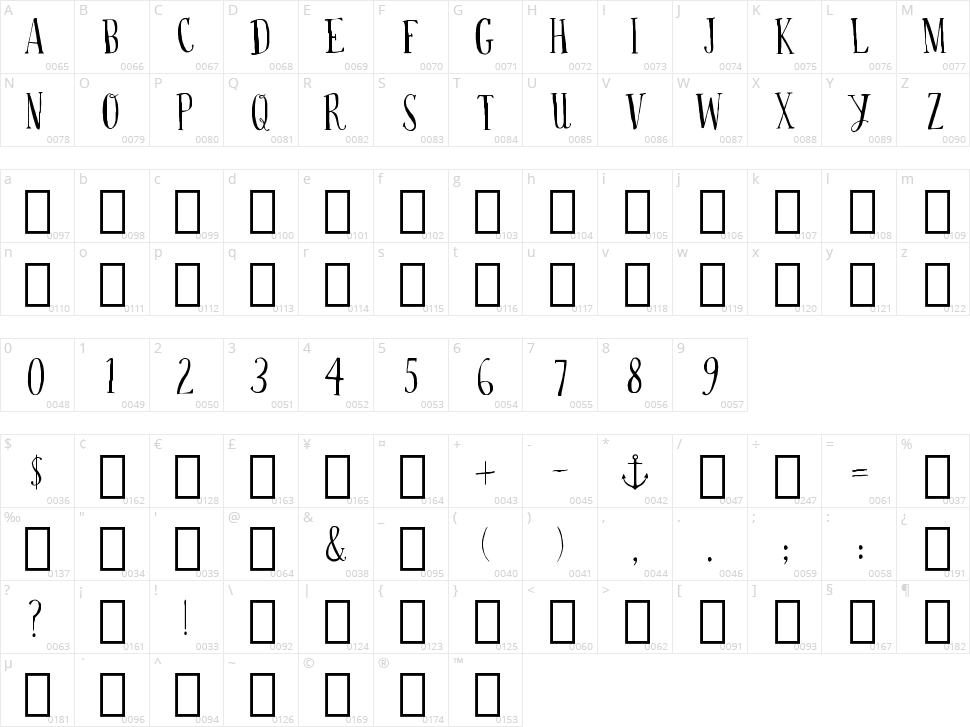 Drop your anchor Character Map