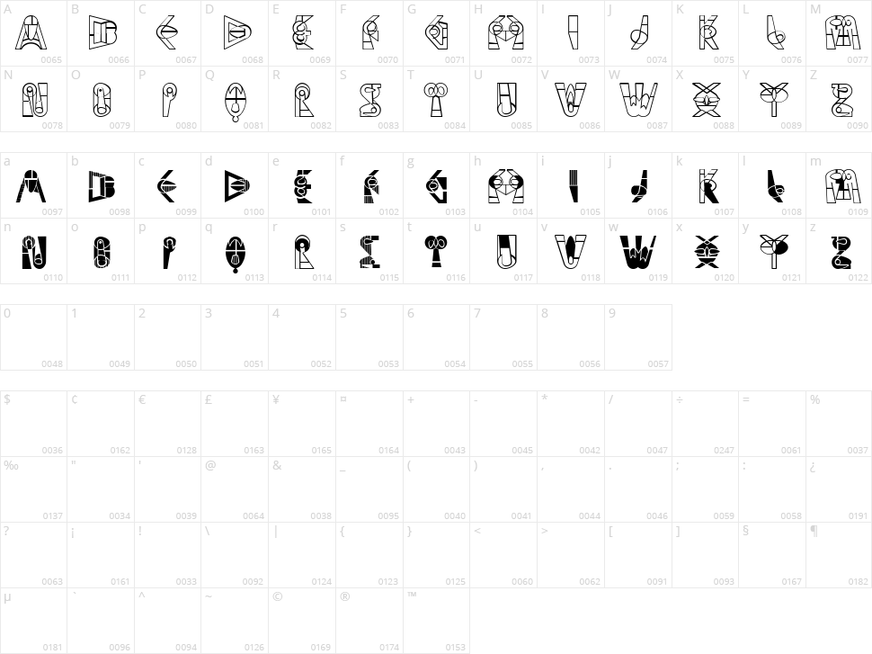 Drowsy Character Map