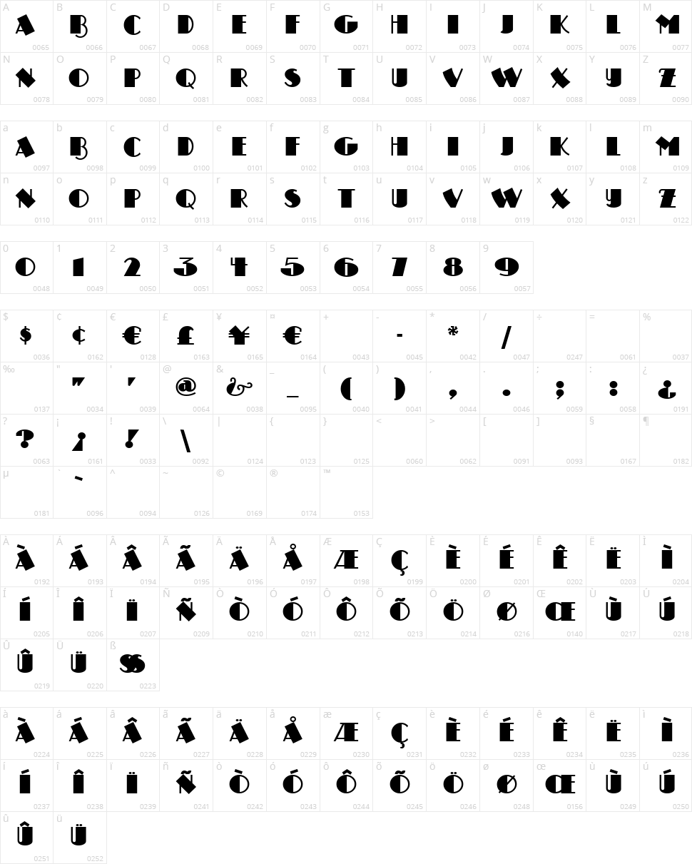 Drumag Studio NF Character Map