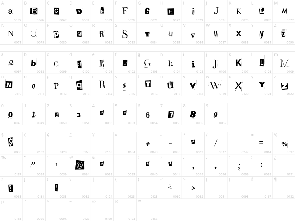Drunken Hour Character Map