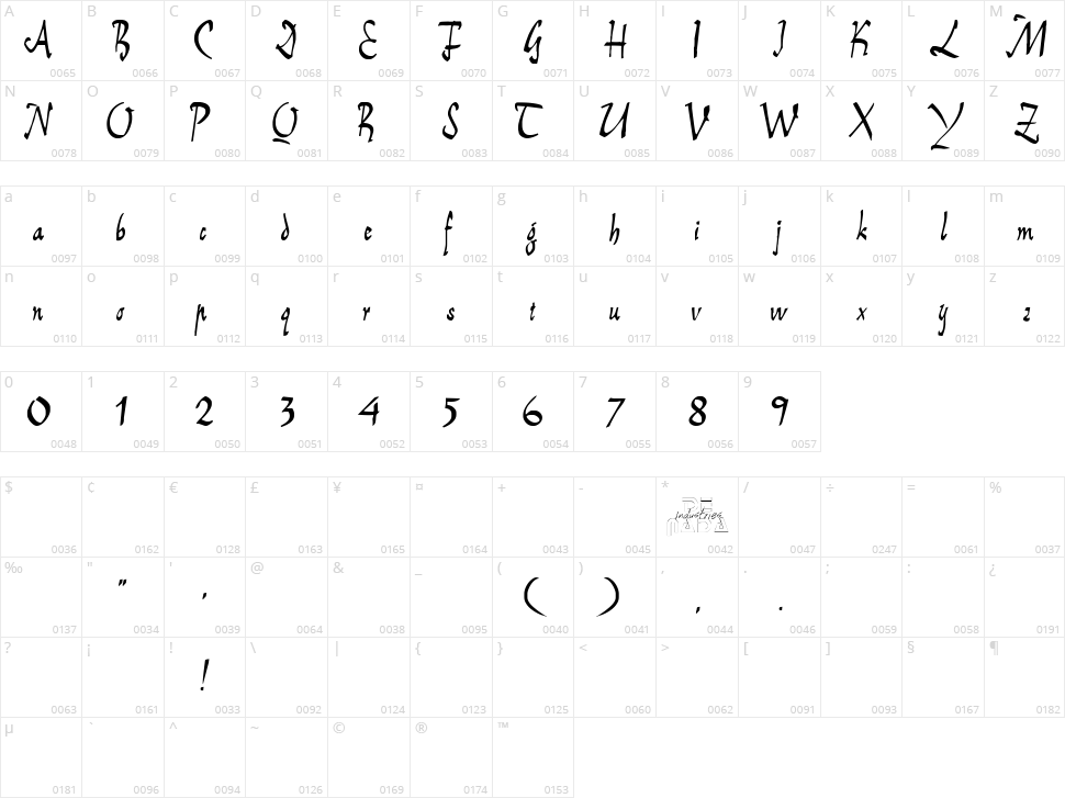 E-Brant Script Character Map