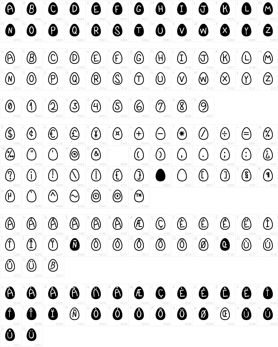 EasterFont St Character Map
