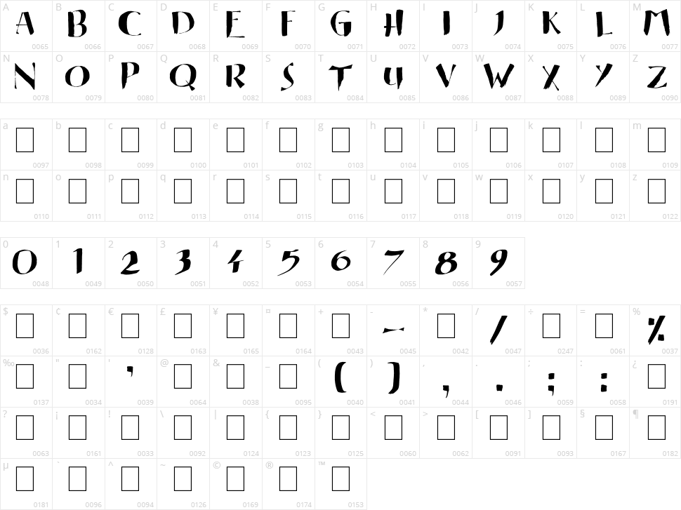 Eastern Brush Character Map