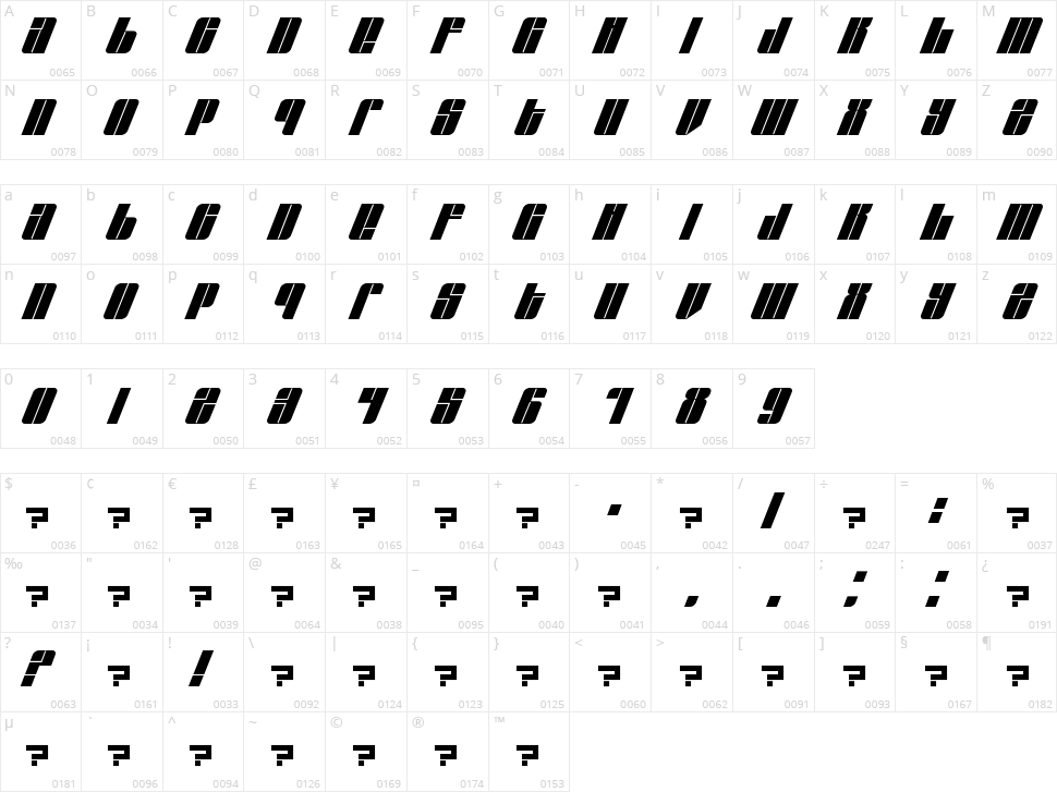 East Lift Character Map