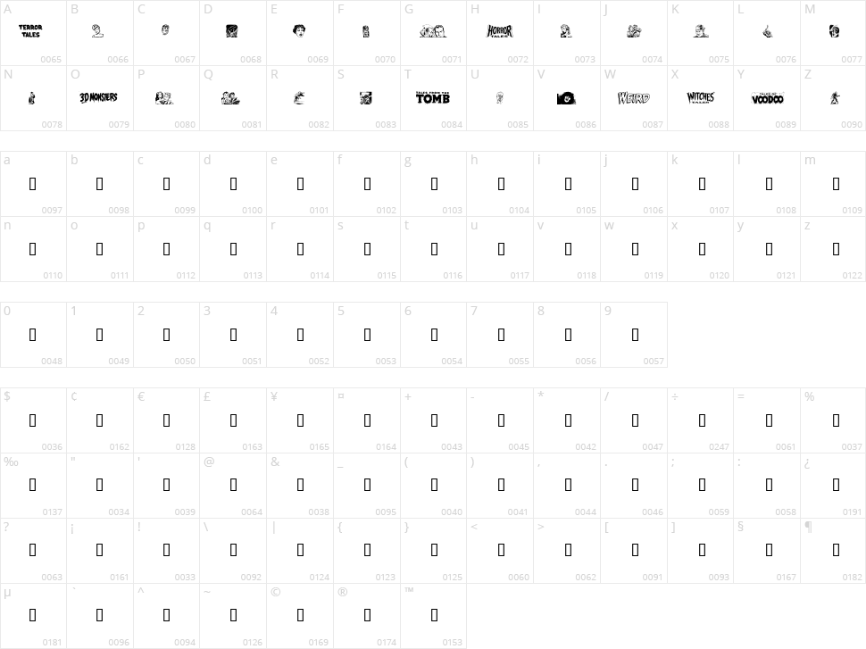 Eerie Pubs Dingbats II Character Map