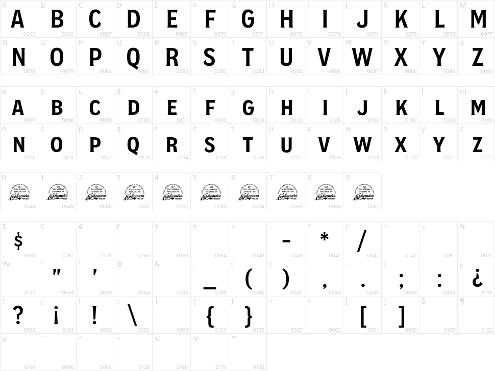 EFCO Overhold Character Map