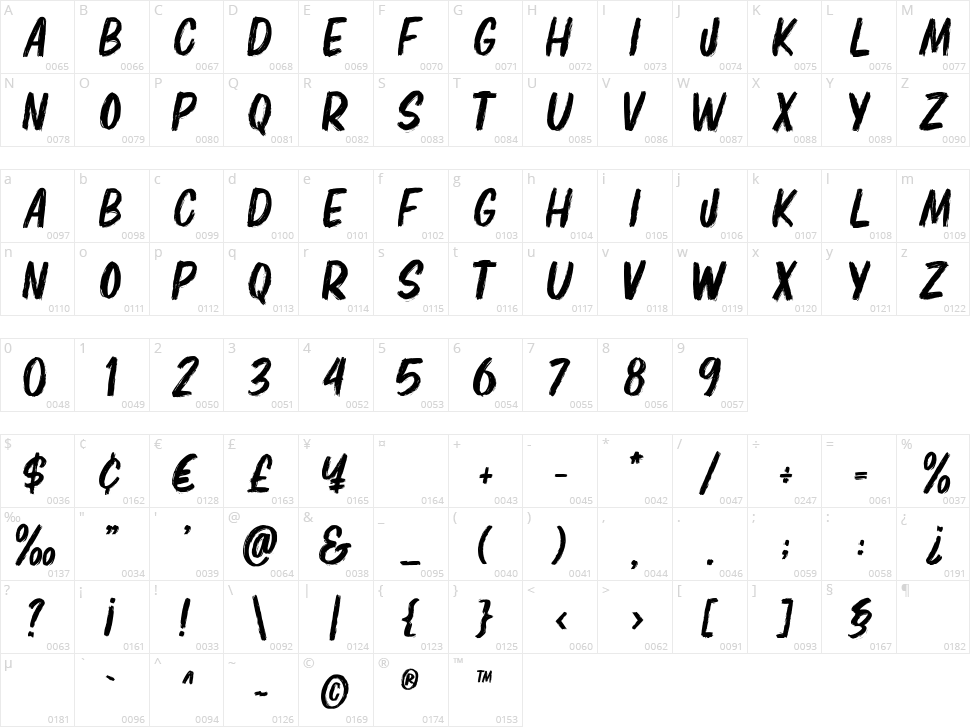 Elbrush Character Map