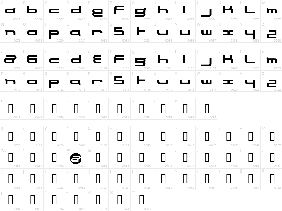 Electrance Character Map