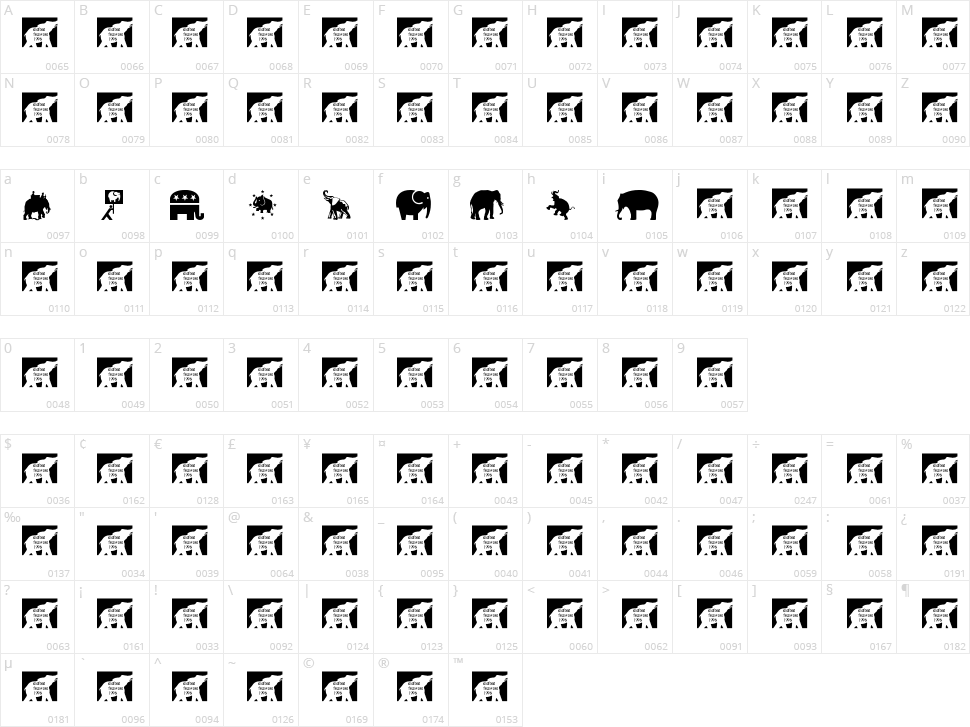 Elefont Character Map