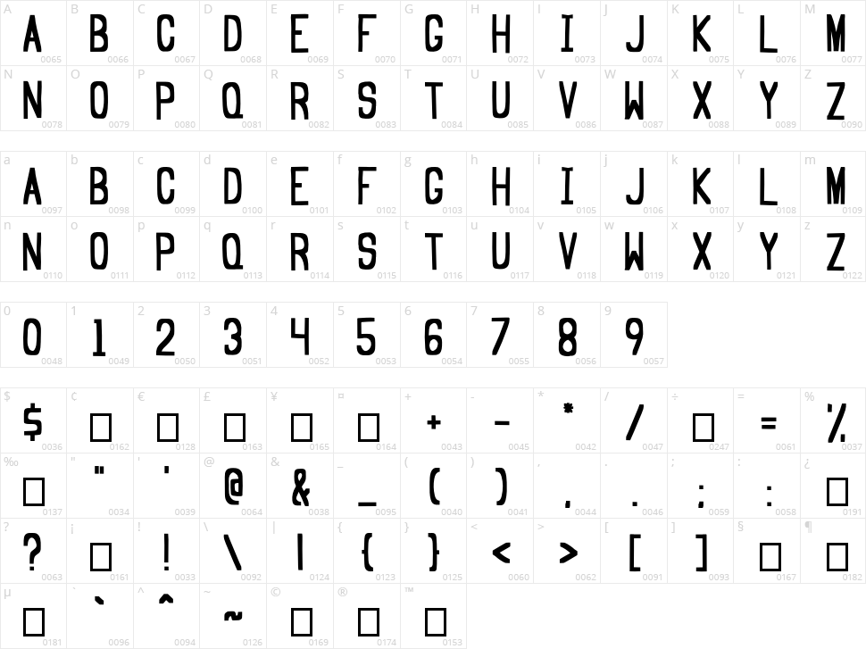 Elegantile Character Map