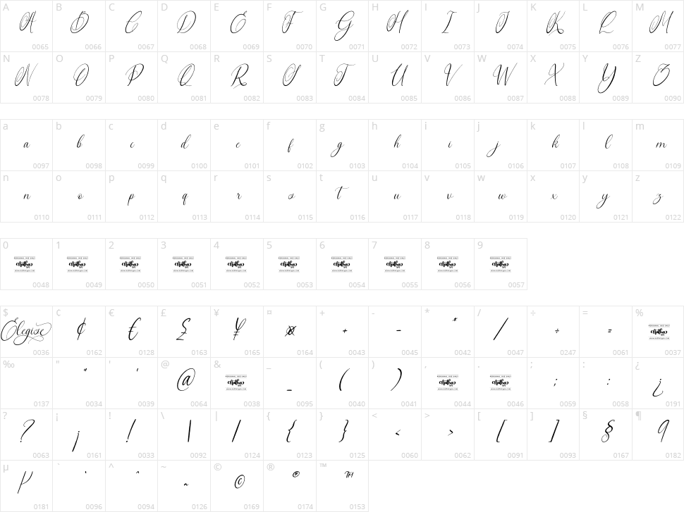 Elegise Character Map