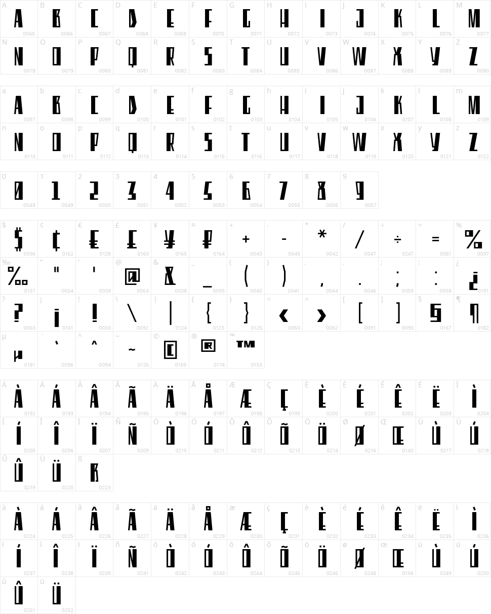 Eleventh Square Character Map