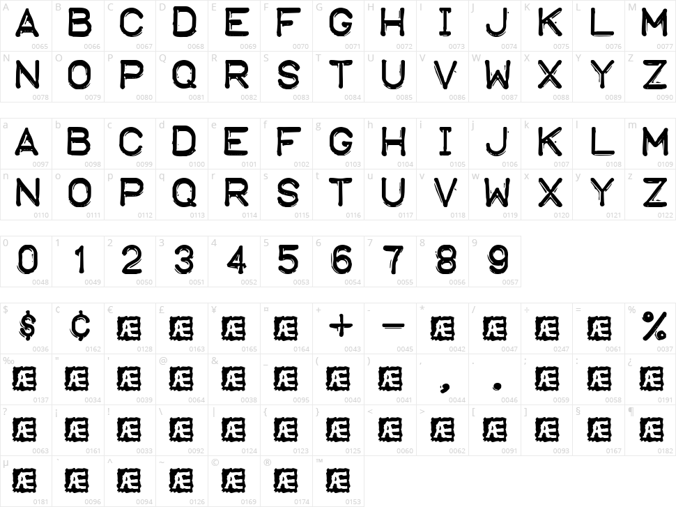 Embossing Tape Character Map