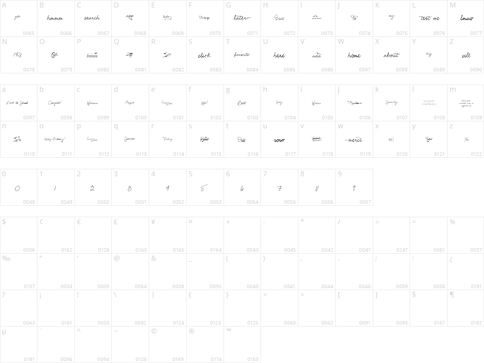 Emily Lime Words Character Map