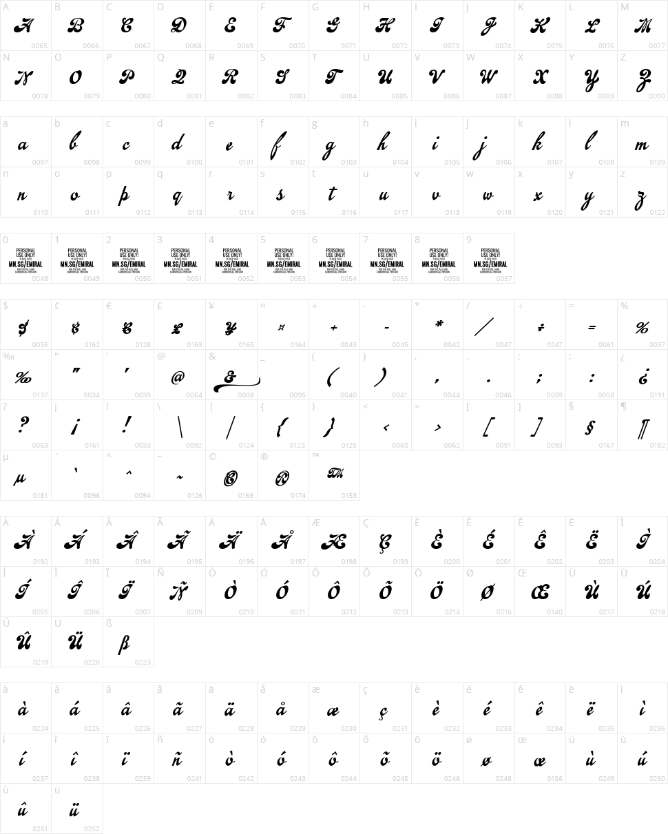 Emiral Script Character Map