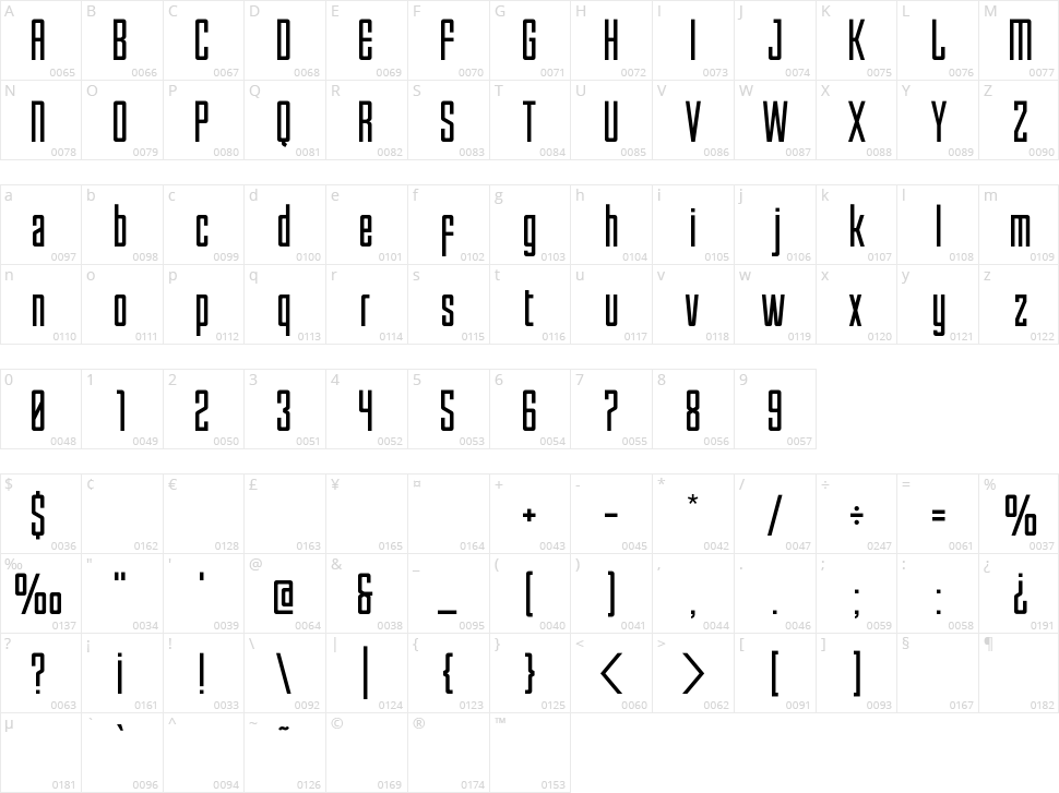 Enfatica Character Map