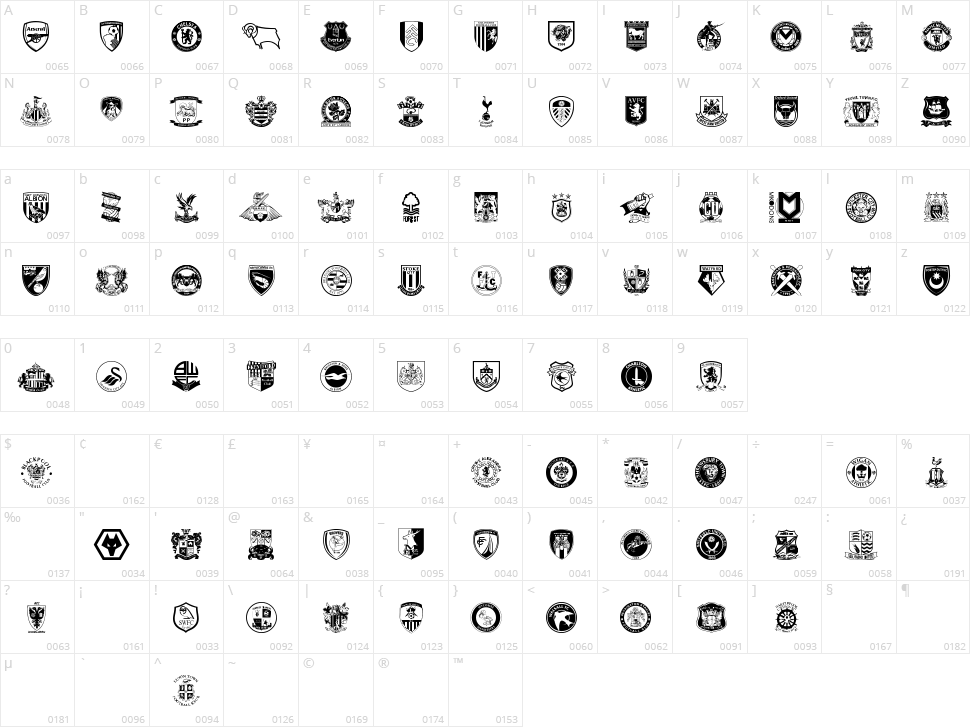 English Football Club Badges Character Map