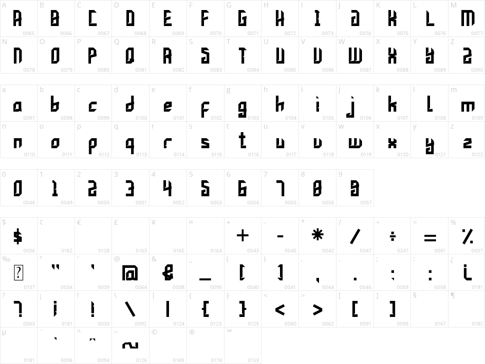 Ensavier Character Map