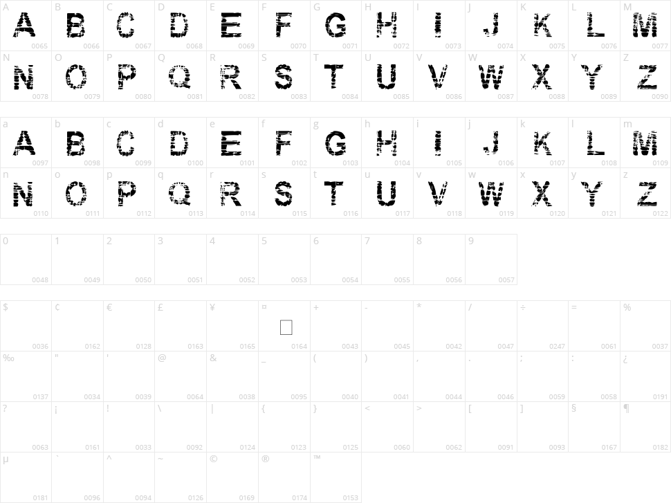 Eraser Character Map