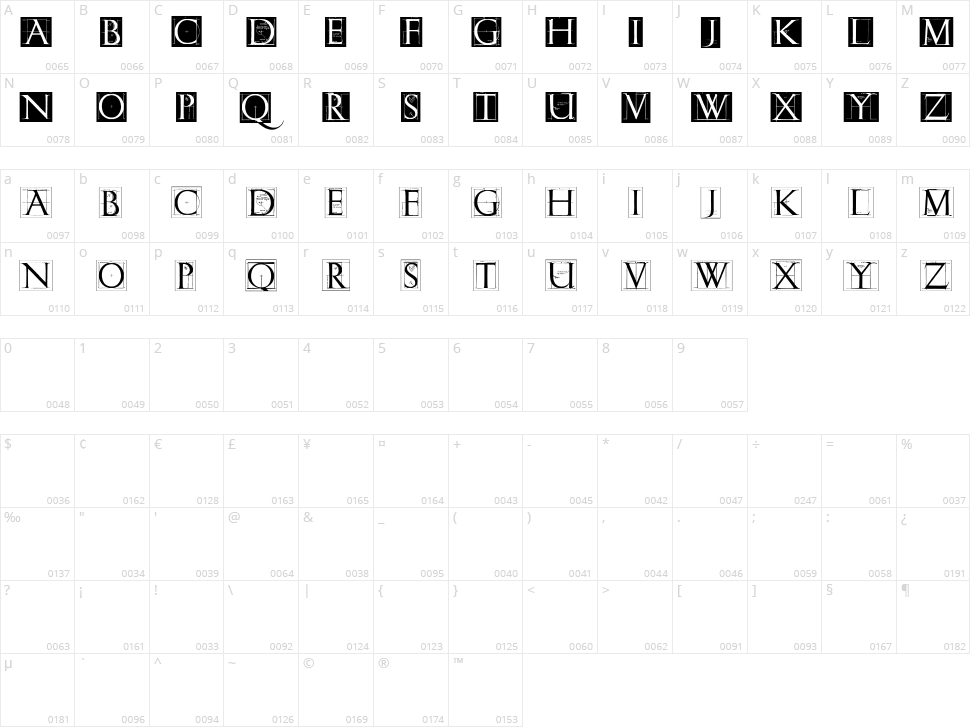 ErikGCaps Character Map