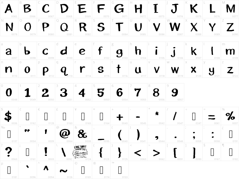 Erik Sans Character Map