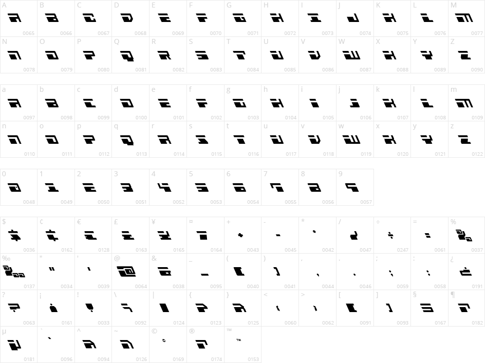 Escape Velocity Character Map