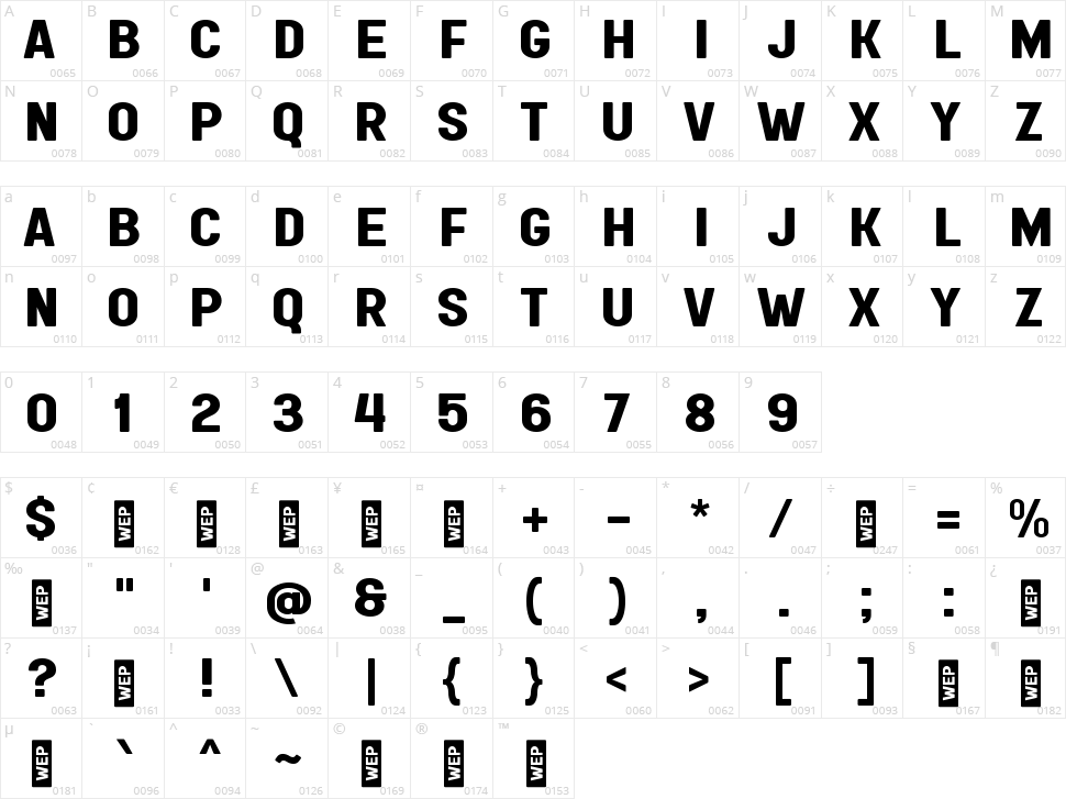 Esquadro Character Map