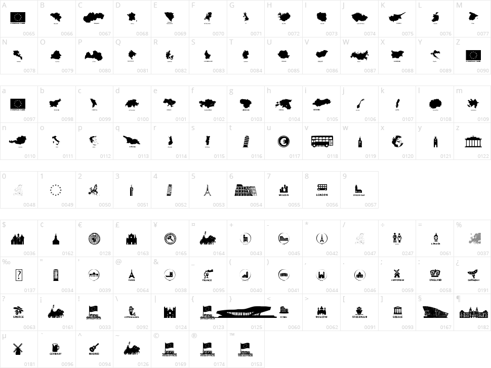 Europe Character Map