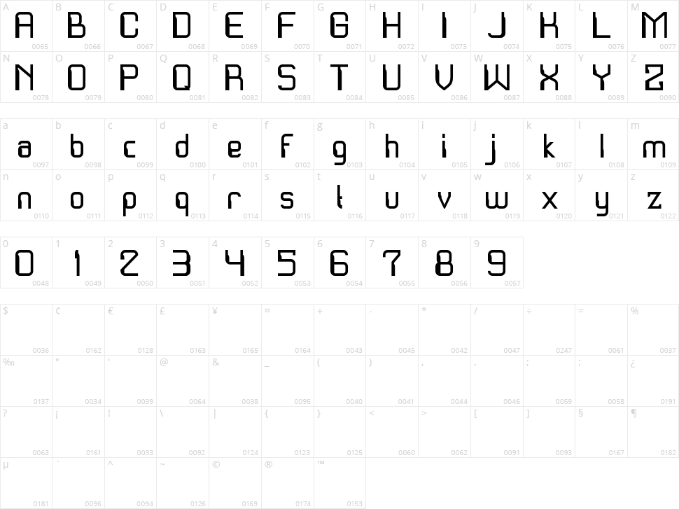 Exo Space Character Map