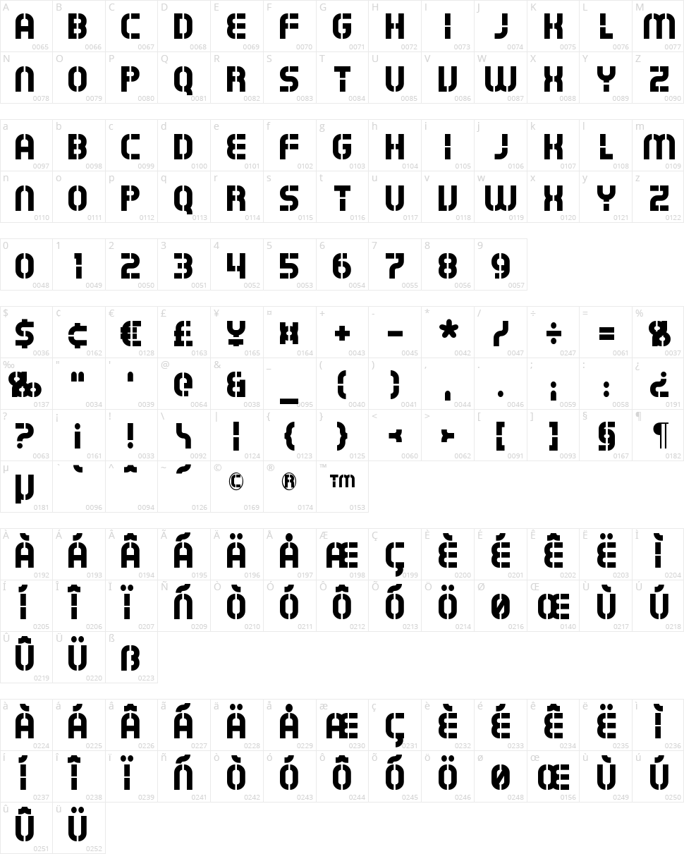 Exostencil Character Map