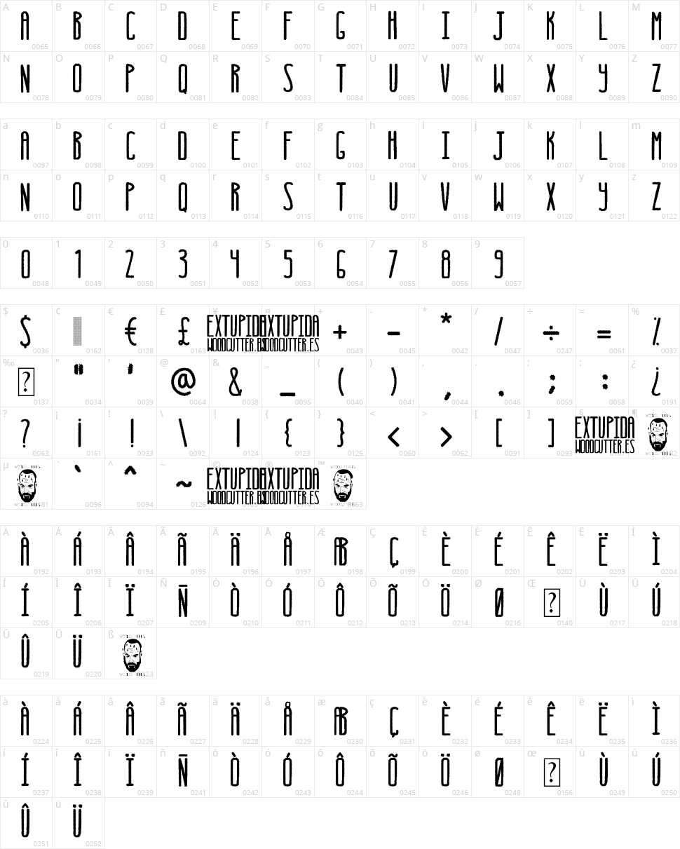 Extupida Character Map