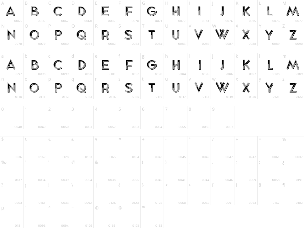 Fake Shine Character Map