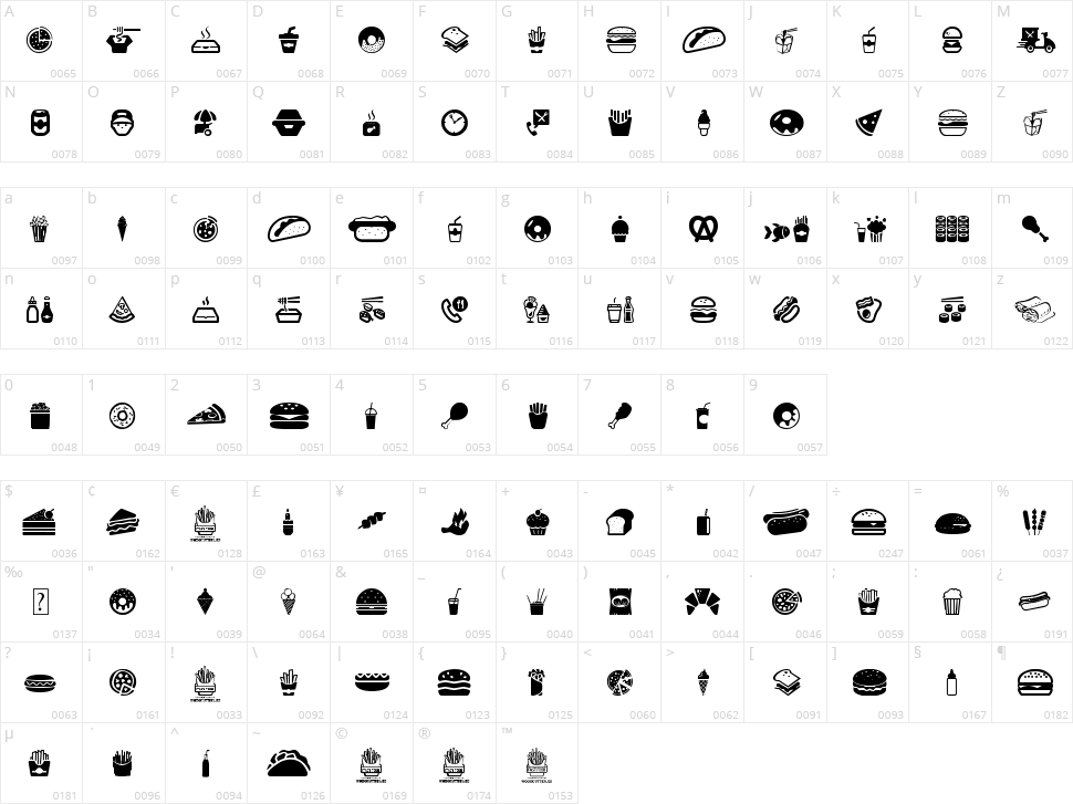 Fast Food Icons Character Map