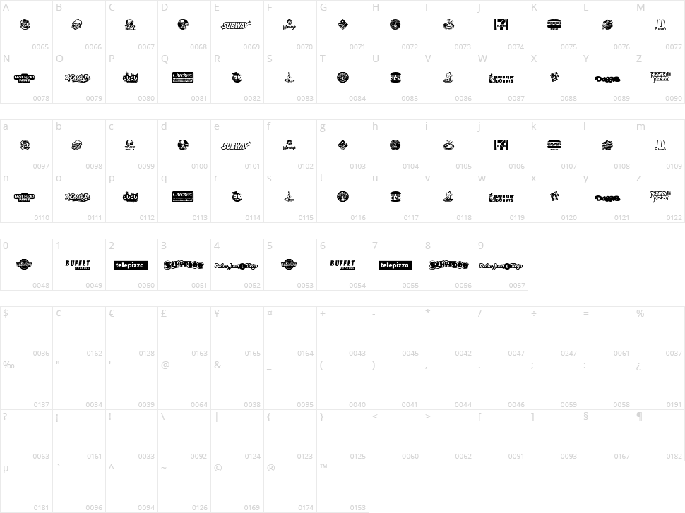 Fast Food logos Character Map