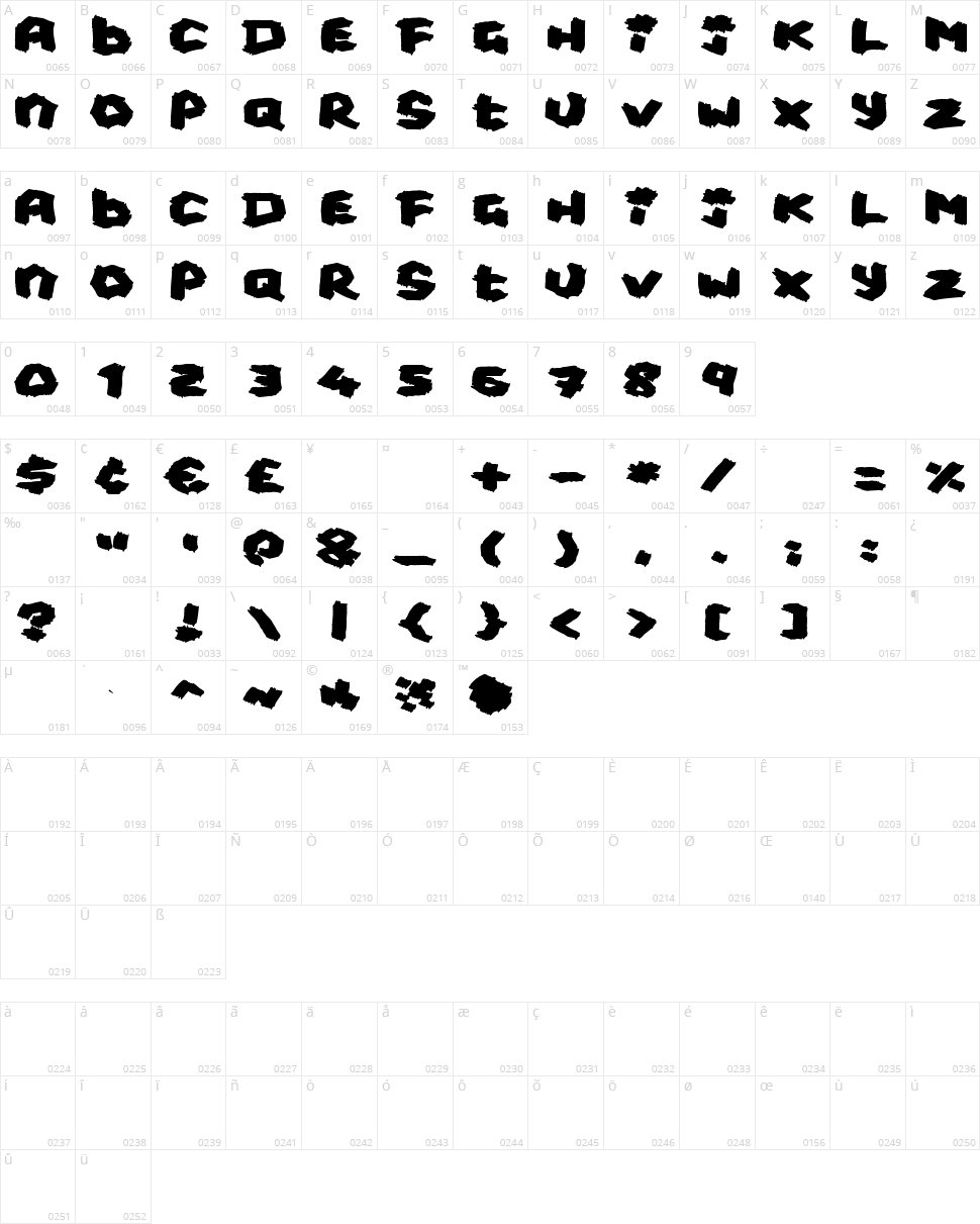 Fat Brush Character Map
