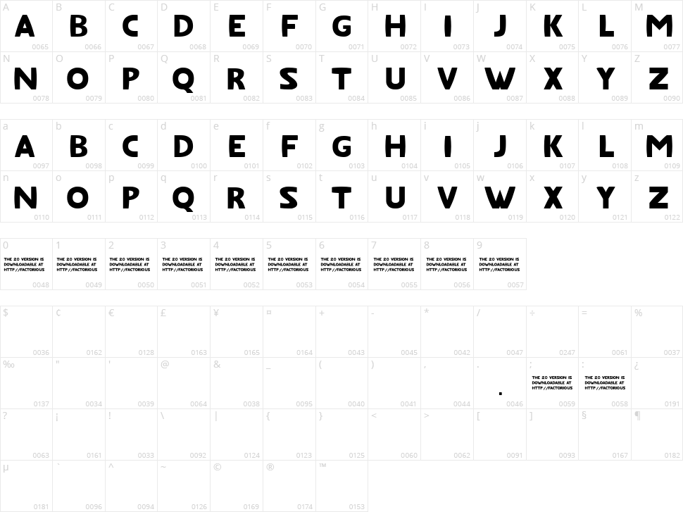 Fat Font Character Map