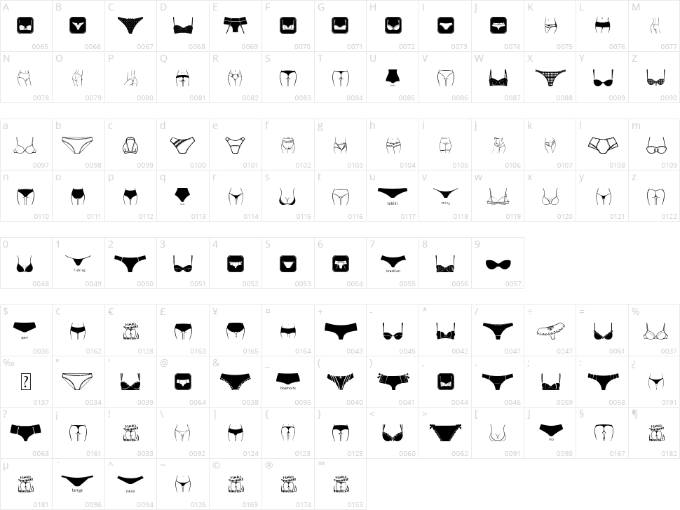 Female Underwear Character Map