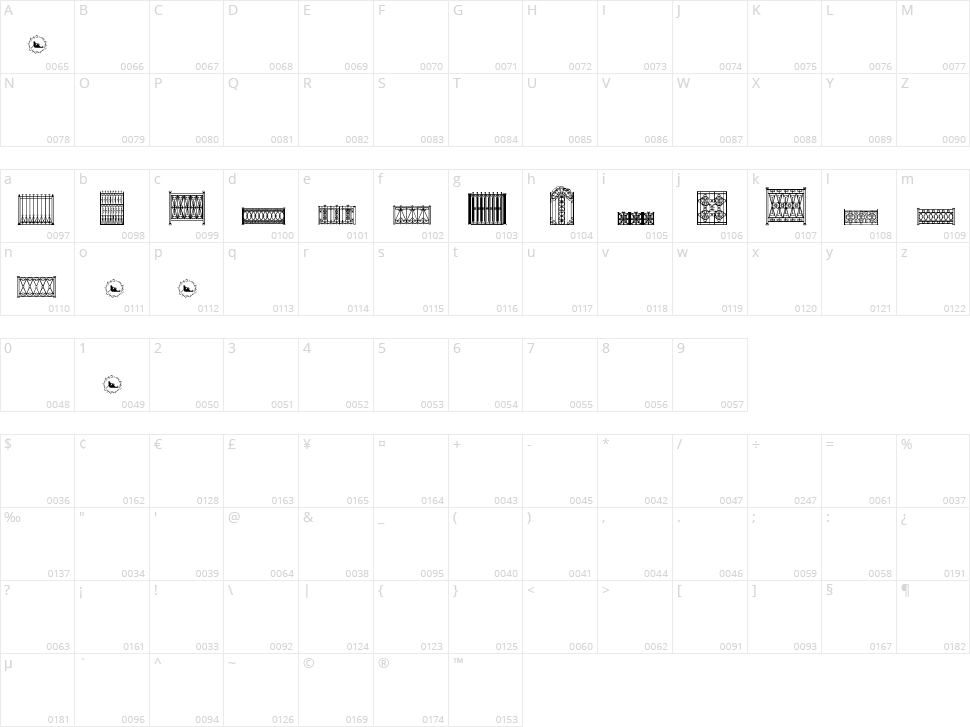 Fenced In LT Character Map
