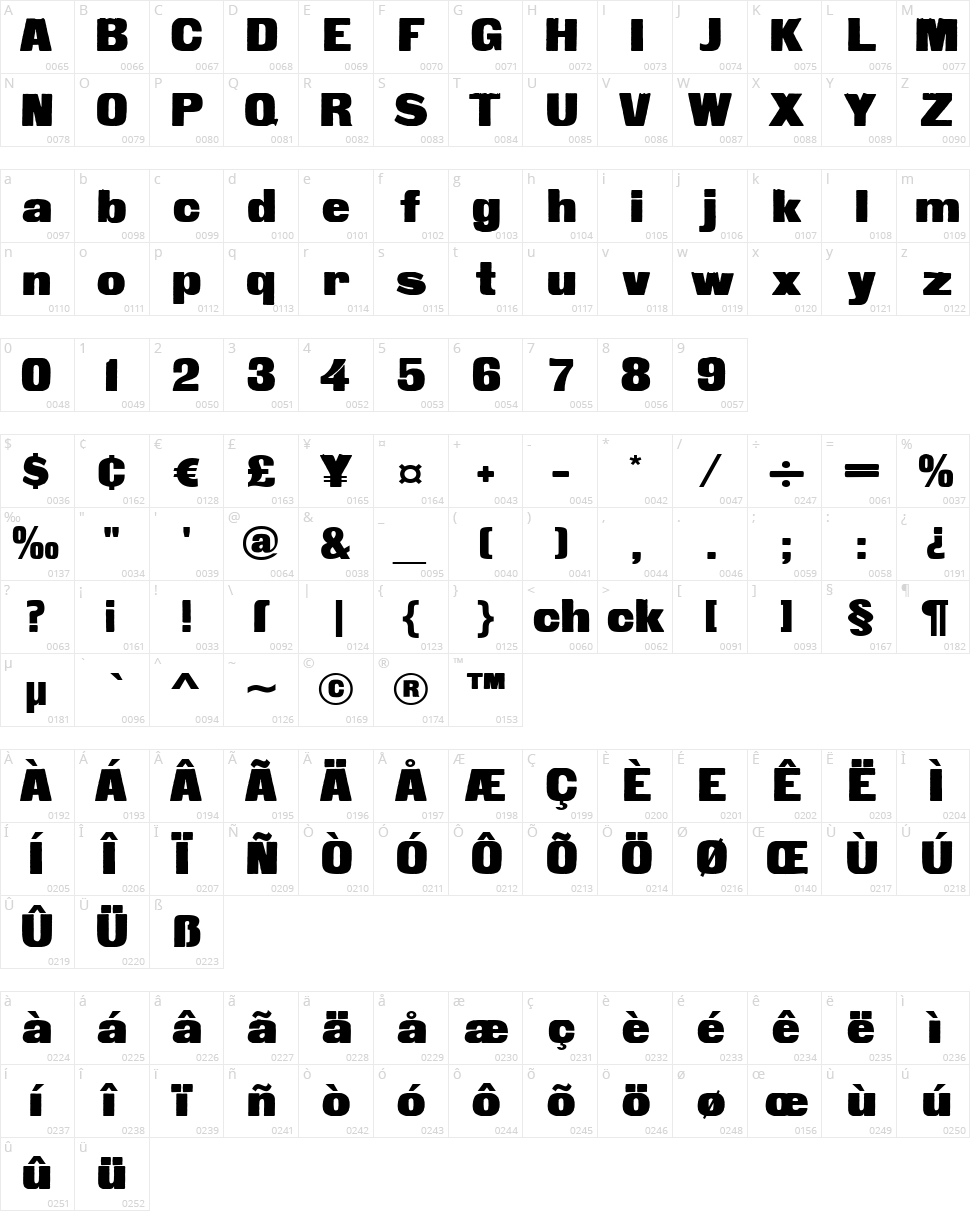 Fette Steinschrift Character Map