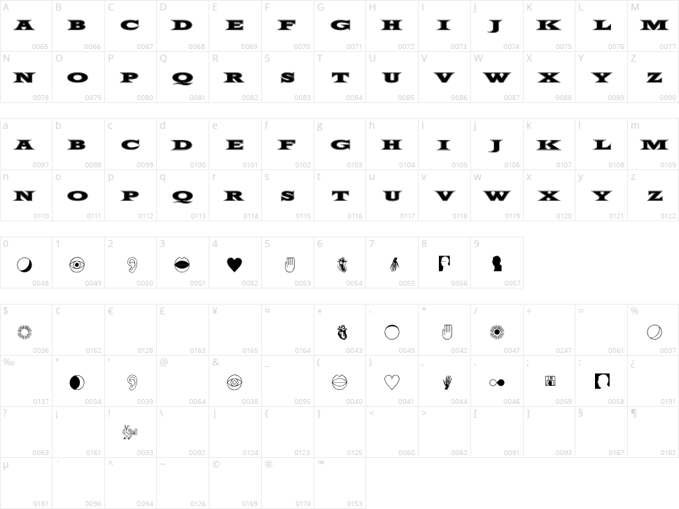 Fifty Two Letters Character Map