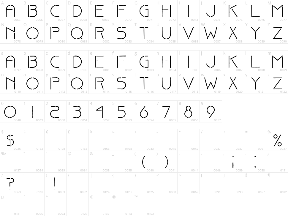 Fine Stencil Character Map